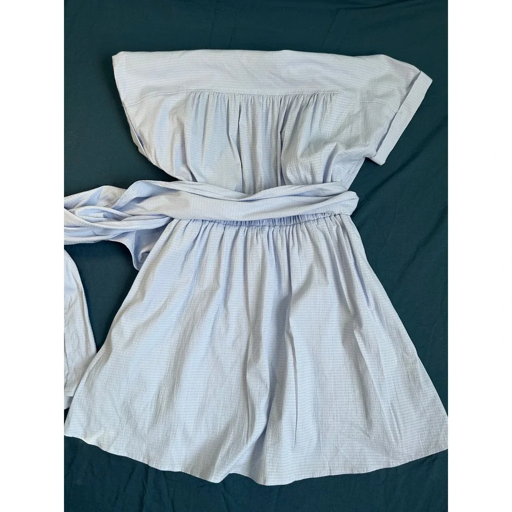 Lulus‎ Light Blue Seersucker Wrap Dress Short Sleeve Collared Mini Dress Small